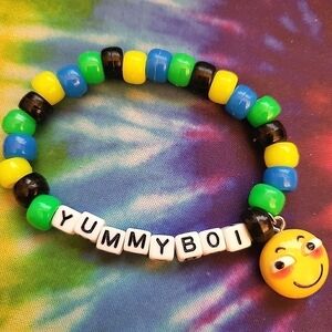 Handmade Yellow Blue Black Green Yummy Boi Emoji Charm Kandi Bracelet